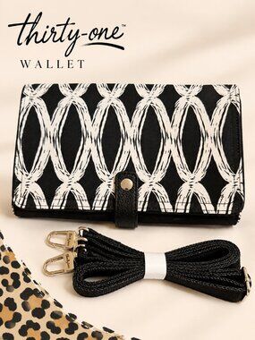 NWOT Thirty-One Double Up Crossbody Black Links Wallet Clutch Strap
